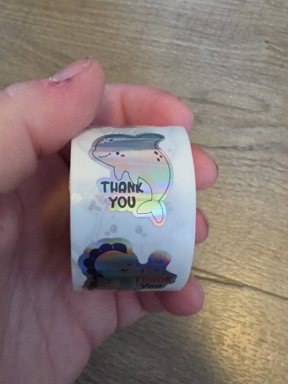 Holographic Dolphin "Thank You" Sticker Roll - White